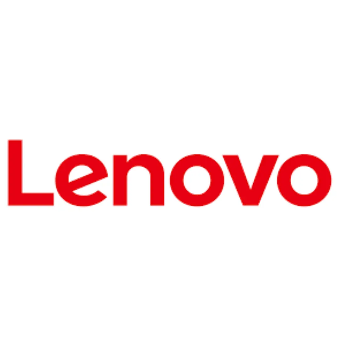 Logo of Lenovo in red font on a white background.